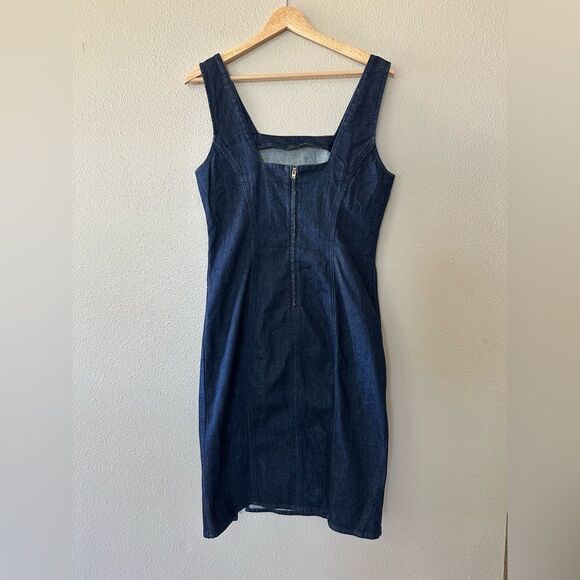 J Crew Denim Midi Tank Sheath Dress Dark Wash Size 6 - Picture 6 of 8